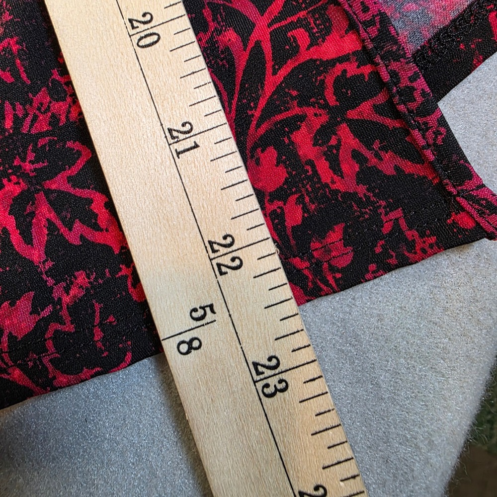Cato Red Black Floral Damask Keyhole Mock Neck Long Sleeve Top Small - Picture 9 of 10
